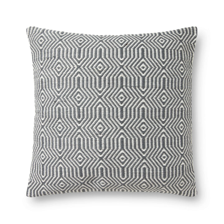P0339 Indoor/outdoor Pillow 22" x 22" / Poly-Filled / Charcoal/White