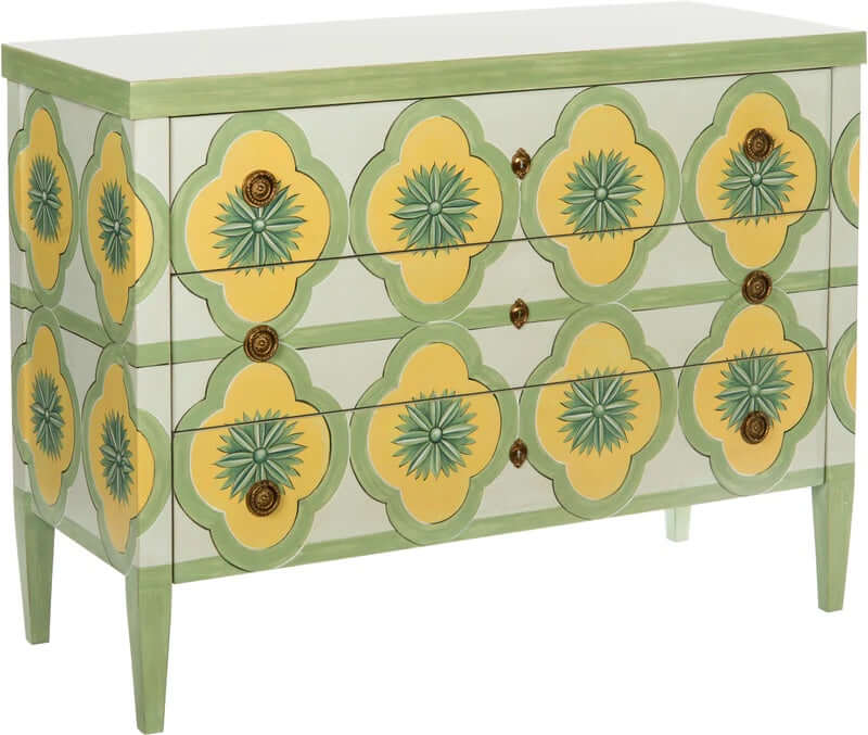 Three Drawer Green & Yellow Accent Cabinet
